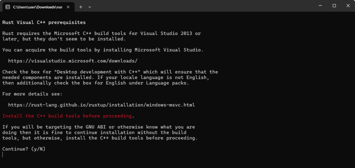 Rust Installer Prompt
